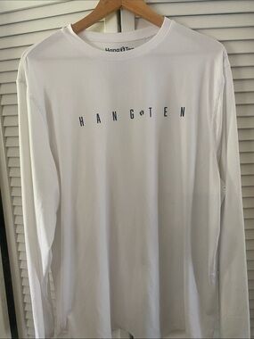 Hang Ten White Long-Sleeve Tee with Navy Logo